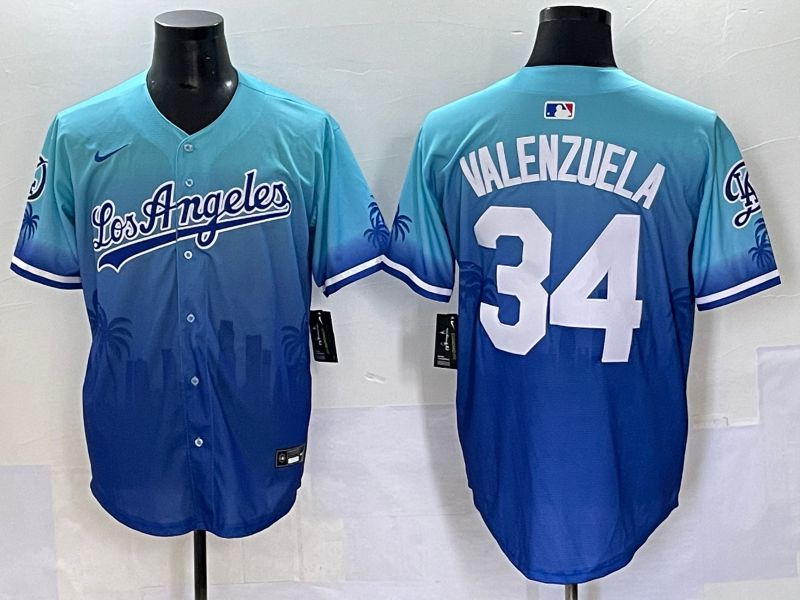 Men 2025 Los Angeles Dodgers 34 Valenzuela Blue Nike MLB Jersey Daoqite style 1
